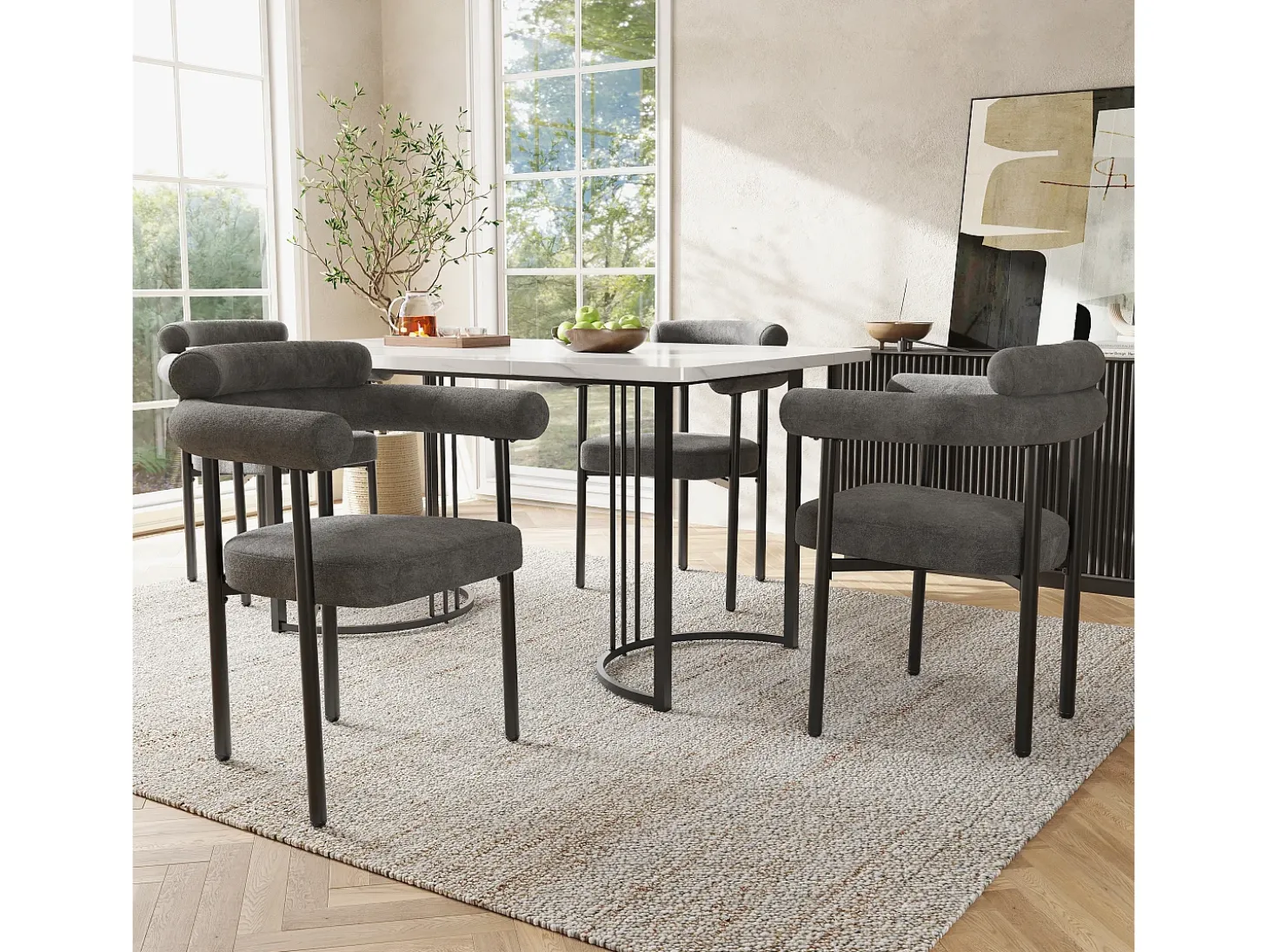 Sillas de comedor modernas, asientos de terciopelo gris, estructura de metal, comodidad óptima (70x62x84 cm)