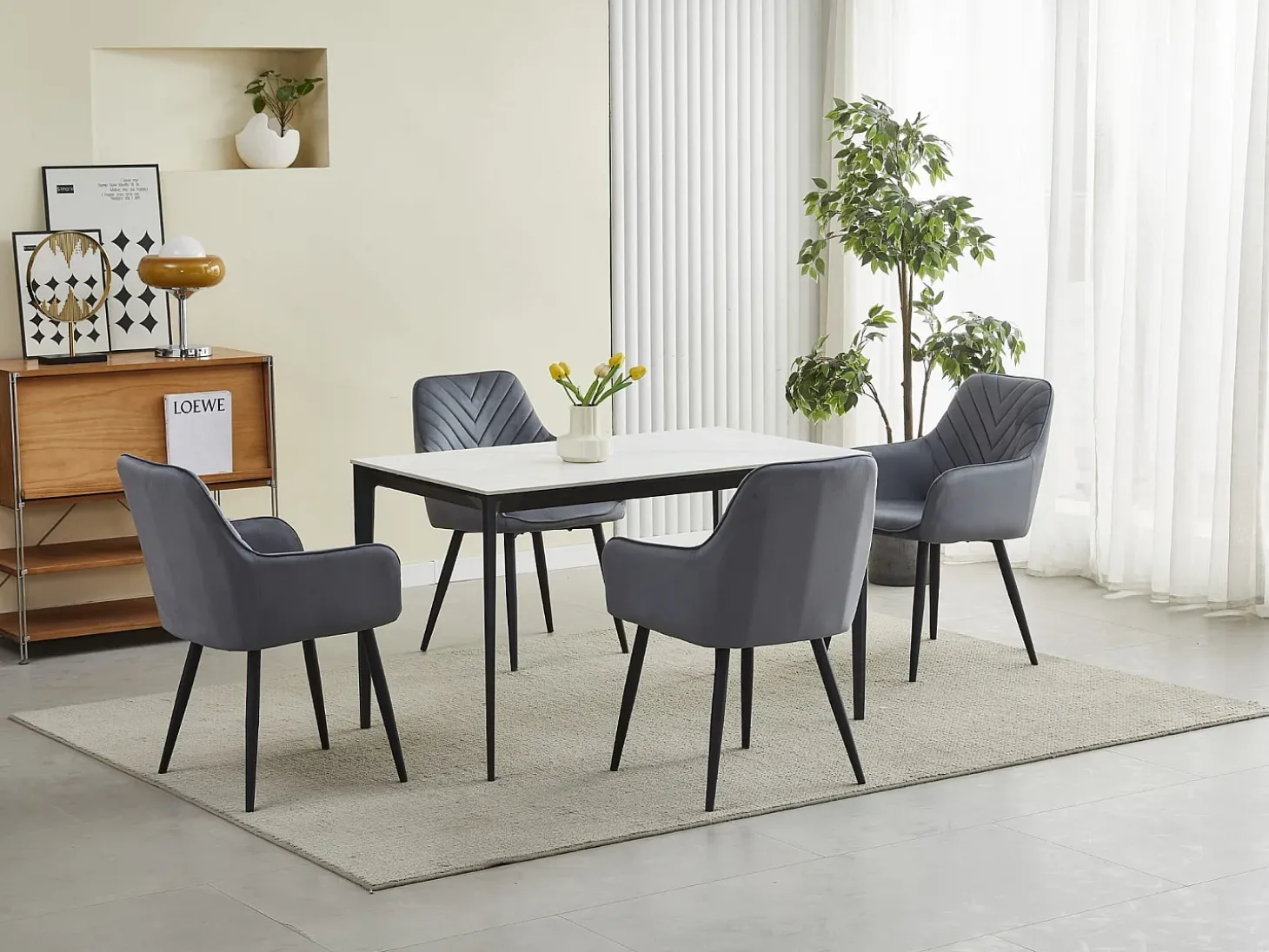 Sillas de comedor Valora WAAV – Terciopelo gris oscuro con patas negras x 2