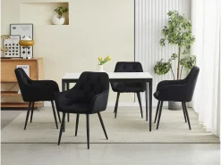 Sillas de comedor Valora LUKK – Terciopelo negro con patas negras x 2
