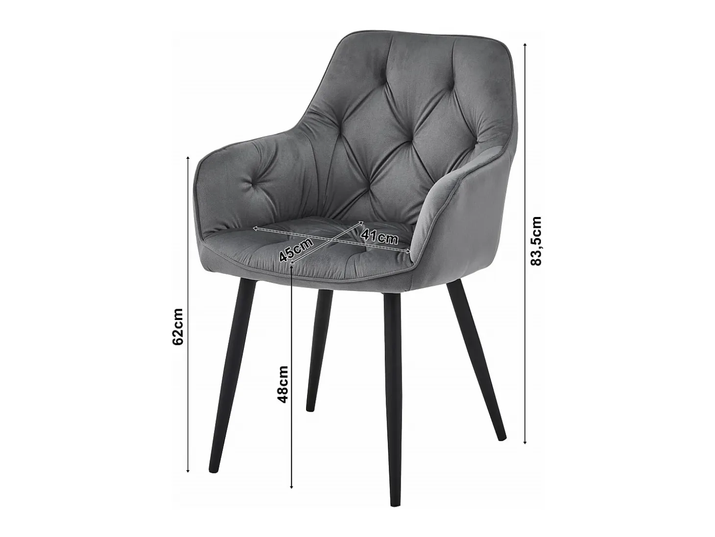 Sillas de comedor Valora LUKK – Terciopelo gris oscuro con patas negras x 2