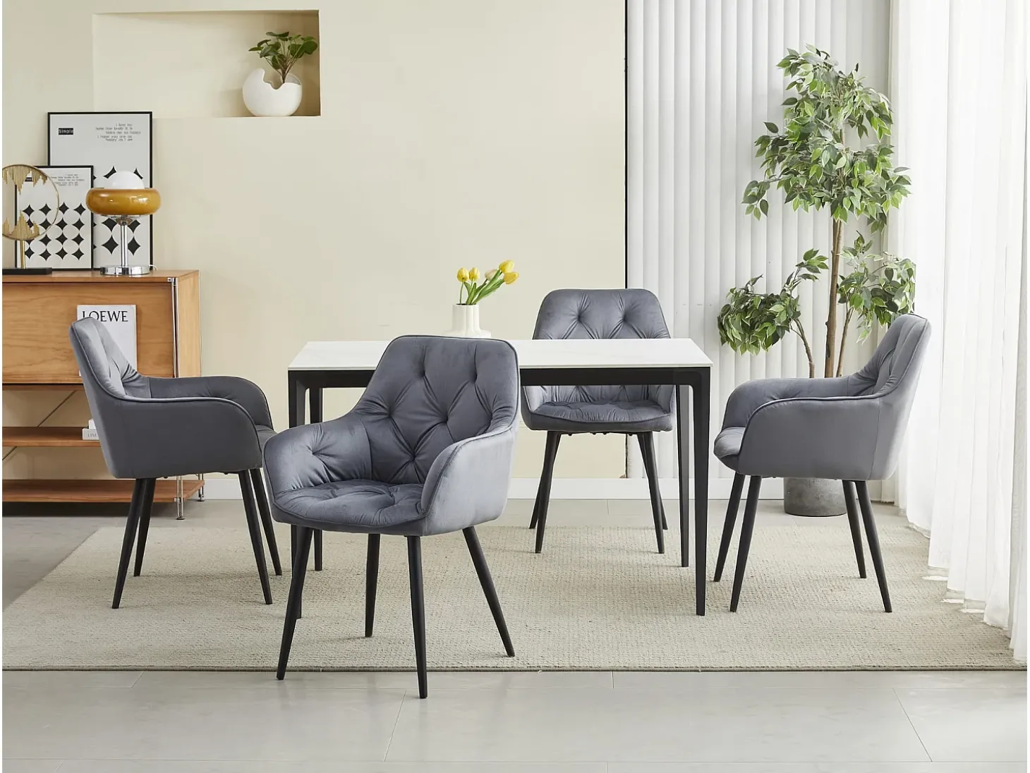 Sillas de comedor Valora LUKK – Terciopelo gris oscuro con patas negras x 2