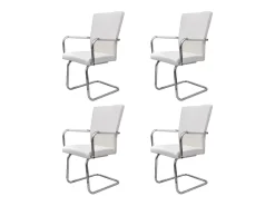 Sillas de comedor voladizas 4 unidades de tela blanca