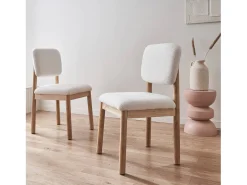 Sillas de madera de hevea y borreguito, set de 2 blanco
