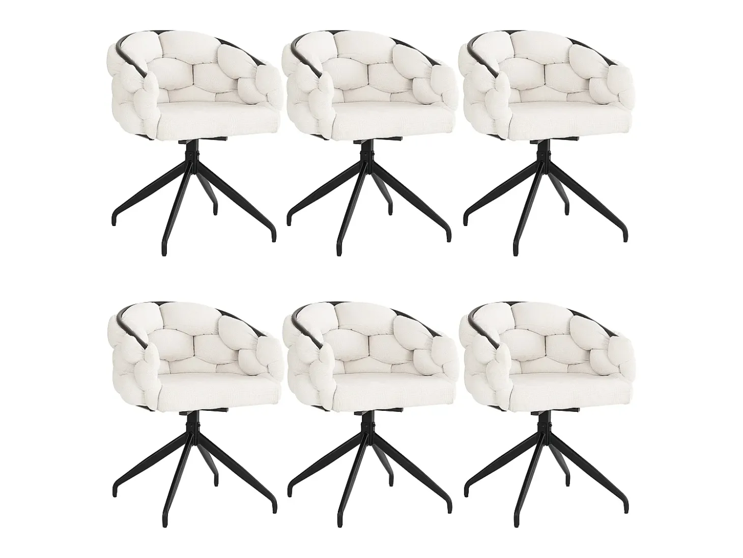 Sillas de terciopelo de lujo (6 piezas), giratorias 360°, de metal dorado, beige (45 x 44 x 77,5 cm)