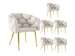 Sillas de terciopelo de lujo (6 piezas), sillas de comedor modernas, patas de metal dorado, beige (44 x 41 x 74 cm)