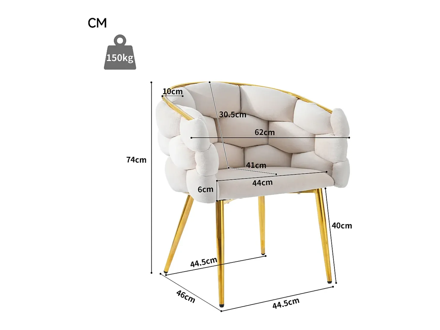 Sillas de terciopelo de lujo (6 piezas), sillas de comedor modernas, patas de metal dorado, beige (44 x 41 x 74 cm)