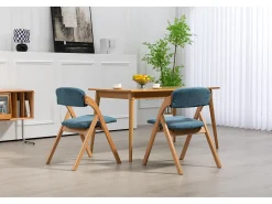 Sillas plegables con asiento acolchado, juego de 2, sillas de comedor apilables de madera, funda extraíble, color azul