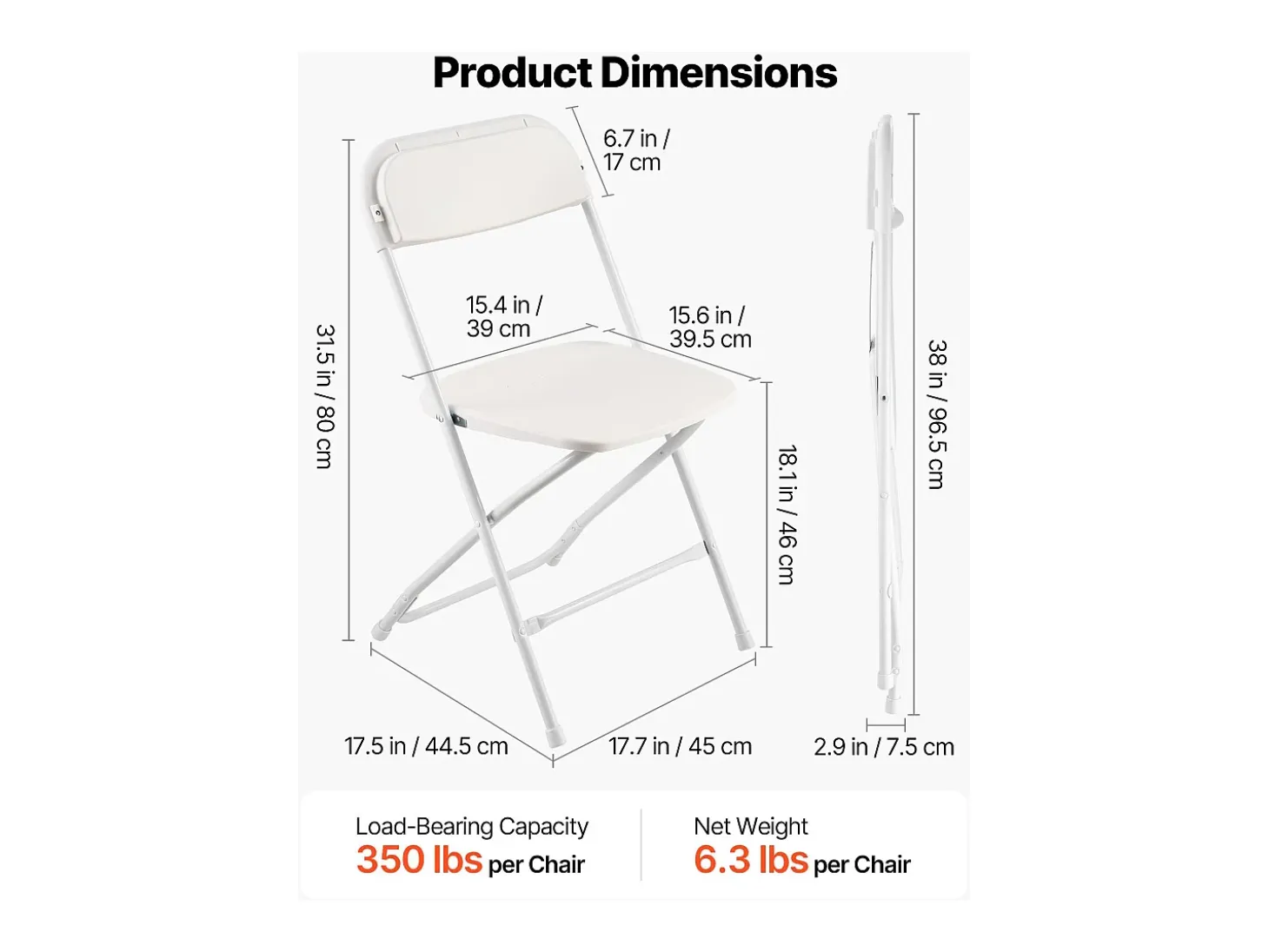 Sillas Plegables Portátiles SucceBuy, Lote de 6, Silla de Comedor de Plástico con Estructura de Metal, para Interior y Exterior, Hogar, Jardín, Blanco