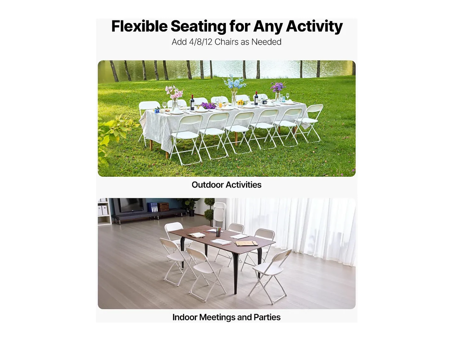 Sillas Plegables Portátiles SucceBuy, Lote de 6, Silla de Comedor de Plástico con Estructura de Metal, para Interior y Exterior, Hogar, Jardín, Blanco
