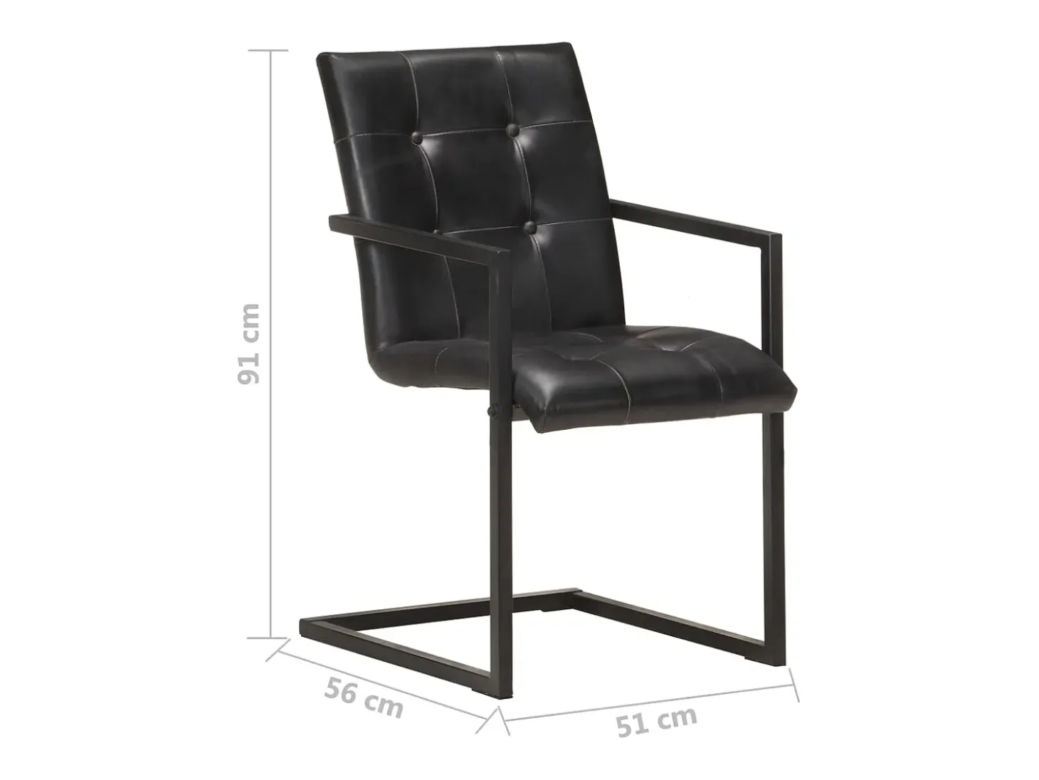 Sillas voladizas de comedor 2 unidades cuero auténtico negro