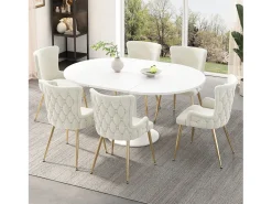 Sillón de comedor de 2 piezas en terciopelo con patas de metal dorado, beige (62,23x58,42x55,88 cm)