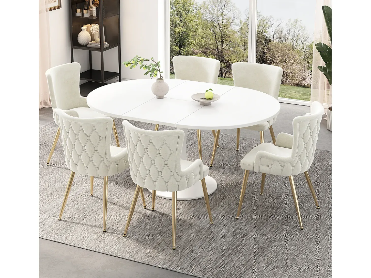 Sillón de comedor de 2 piezas en terciopelo con patas de metal dorado, beige (62,23x58,42x55,88 cm)