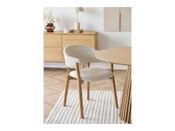 Sillón de comedor DUNKIRK de roble macizo y tela beige
