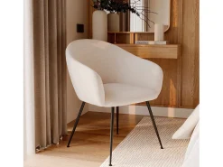 Sillón de comedor en tela blanco jaspeado y patas de metal negro - Socky