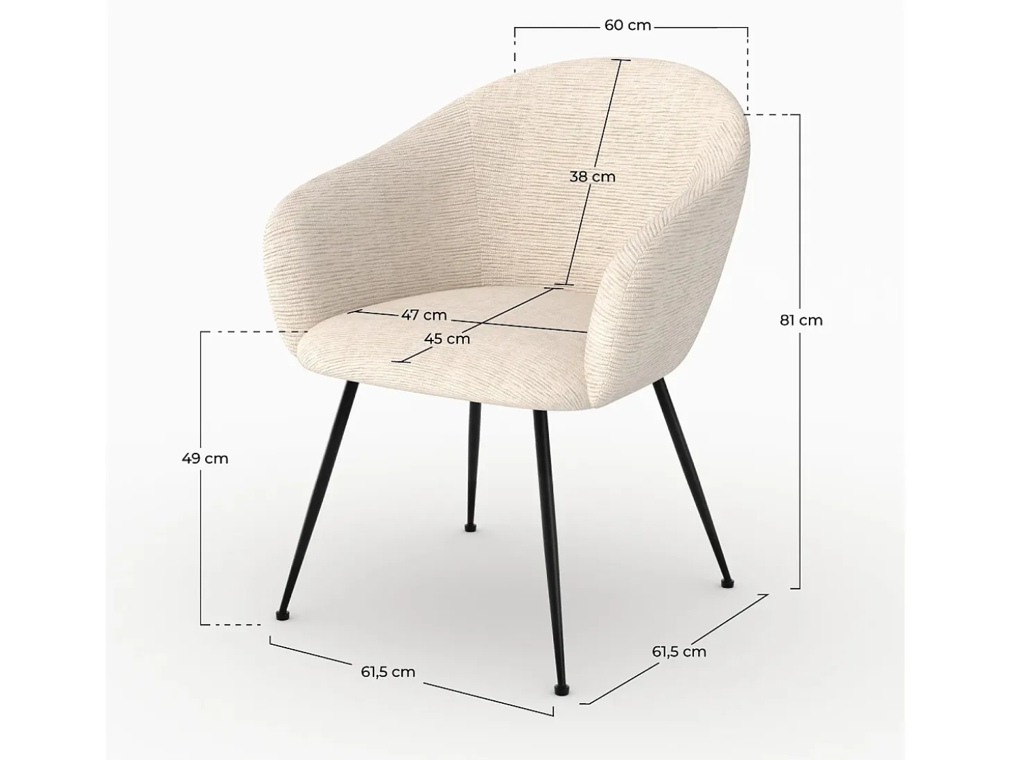 Sillón de comedor en tela blanco jaspeado y patas de metal negro - Socky