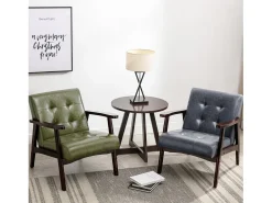 Sillón de madera sólida con diseño escandinavo moderno - gris de cuero natural hipoalergénico para sala de estar, oficina o dormitorio, dimensiones 67x76x76 cm