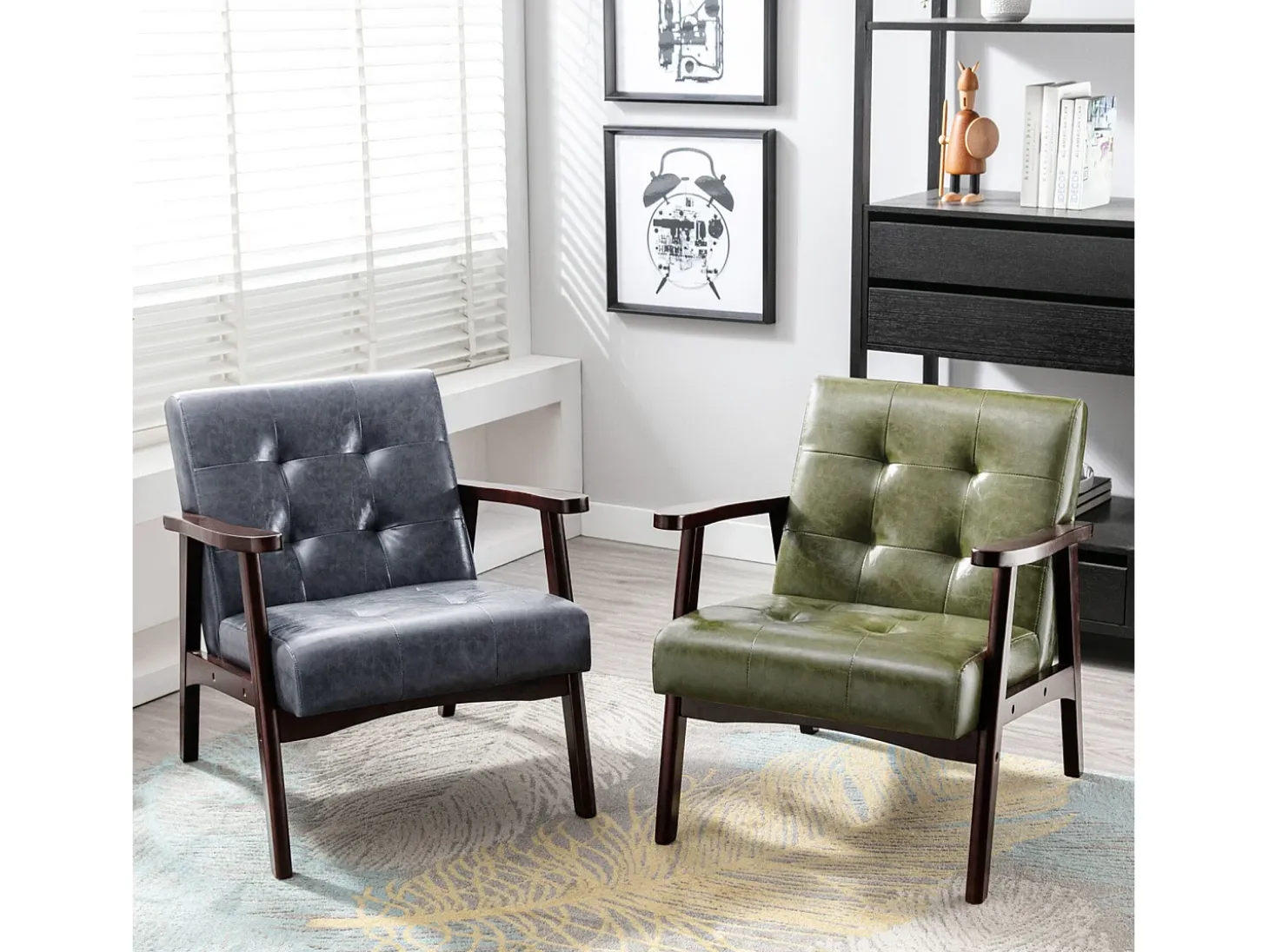 Sillón de madera sólida con diseño escandinavo moderno - gris de cuero natural hipoalergénico para sala de estar, oficina o dormitorio, dimensiones 67x76x76 cm