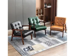 Sillón de madera sólida con diseño escandinavo moderno - gris de cuero natural hipoalergénico para sala de estar, oficina o dormitorio, dimensiones 67x76x76 cm