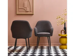 Sillón de pana con patas de metal negro mate, set de 2 gris oscuro