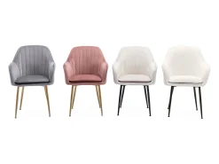 Sillón de terciopelo con patas de metal, set de 2 blanco roto