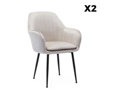 Sillón de terciopelo con patas de metal, set de 2 blanco roto