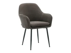 Sillón de terciopelo de canalé y patas de metal negro, set de 4 gris