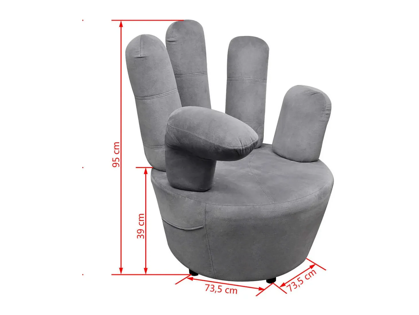 Sillón en forma de mano de terciopelo gris ES43726
