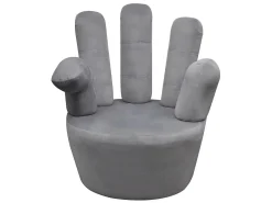 Sillón en forma de mano de terciopelo gris ES43726
