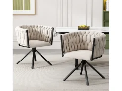Sillón giratorio de lujo en color claro para salón - 61 x 51,5 x 71 cm - 4 patas metálicas - terciopelo - beige