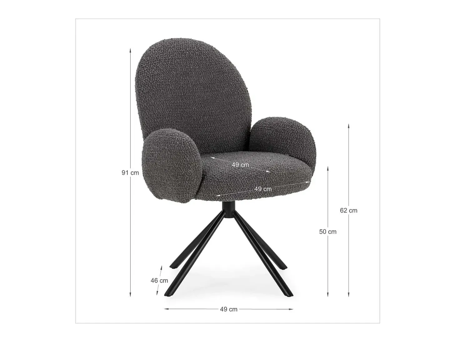 Sillón giratorio modelo Damas con brazos tapizado textil gris oscuro, 89cm(alto) 64cm(anc