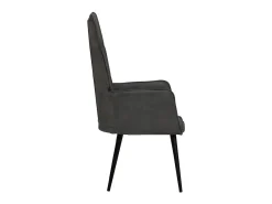Sillón orejero de cuero auténtico negro canela ES24778