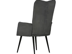 Sillón orejero de cuero auténtico negro canela ES24778