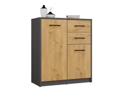 SIMPLO - Aparador de 74 cm con 2 puertas y 2 cajones - Antracita roble artesanal