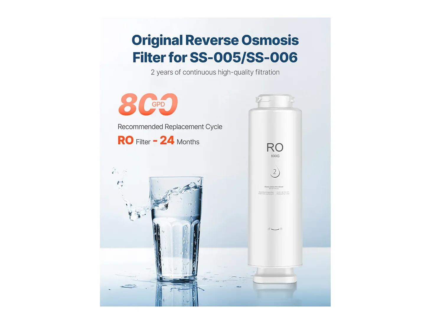 Sistema de Ósmosis Inversa SucceBuy 800 GPD Reemplazo para Filtro Bajo Fregadero SS-006, Cartucho RO por 24 Meses, Reduce el Plomo