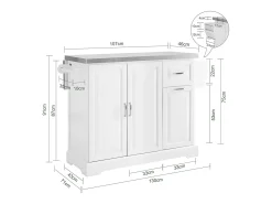 SoBuy Isla de cocina sobre ruedas con encimera extensible, armario ahorra espacio, dos cajones, estante ajustable Blanco 130 x 46/71 x 91cm
