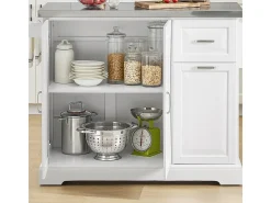 SoBuy Isla de cocina sobre ruedas con encimera extensible, armario ahorra espacio, dos cajones, estante ajustable Blanco 130 x 46/71 x 91cm