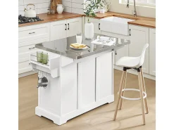 SoBuy Isla de cocina sobre ruedas con encimera extensible, armario ahorra espacio, dos cajones, estante ajustable Blanco 130 x 46/71 x 91cm