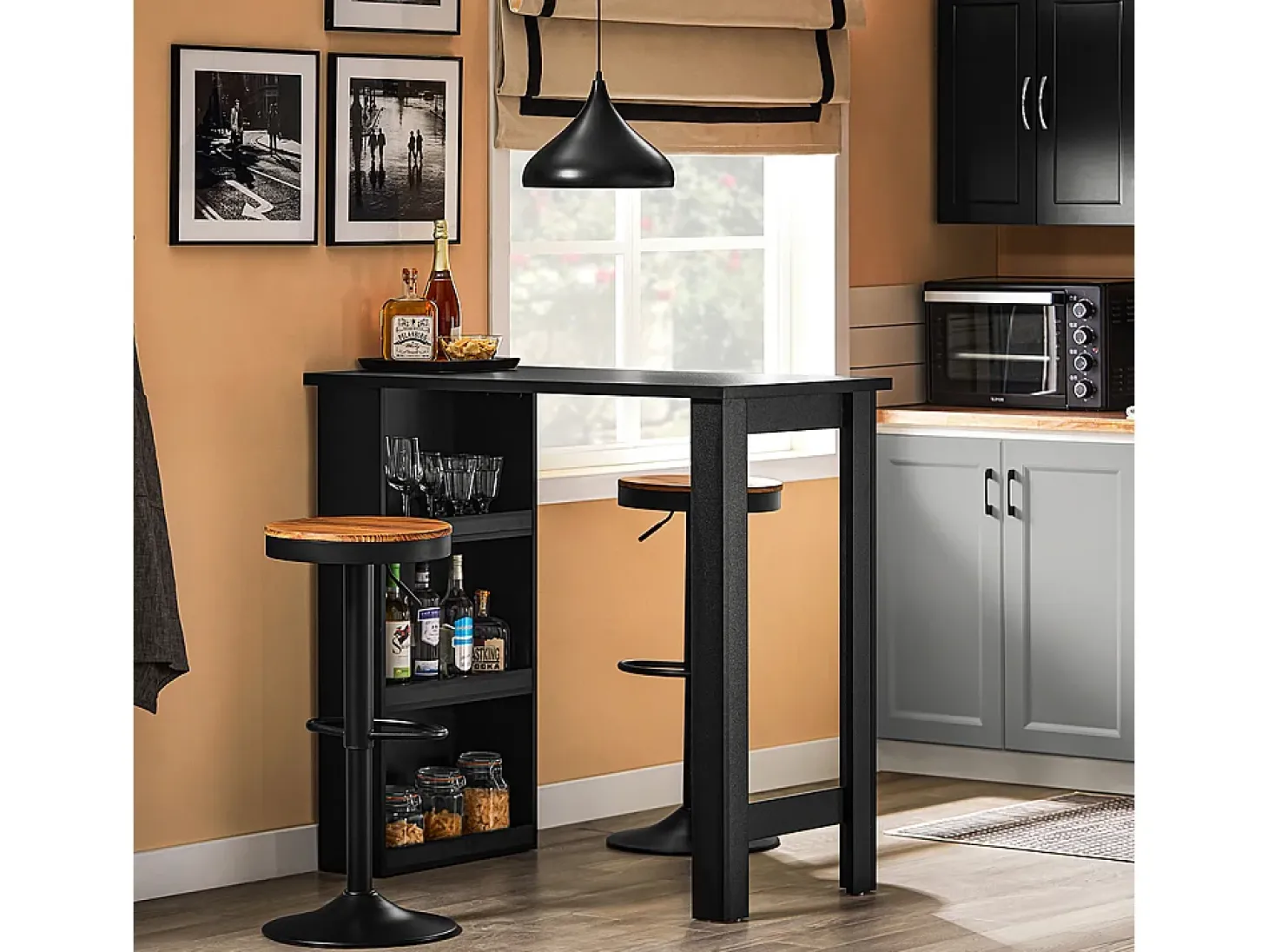 SoBuy Mesa de Bar con Estantes, Ahorra Espacio en Cocina, Negro