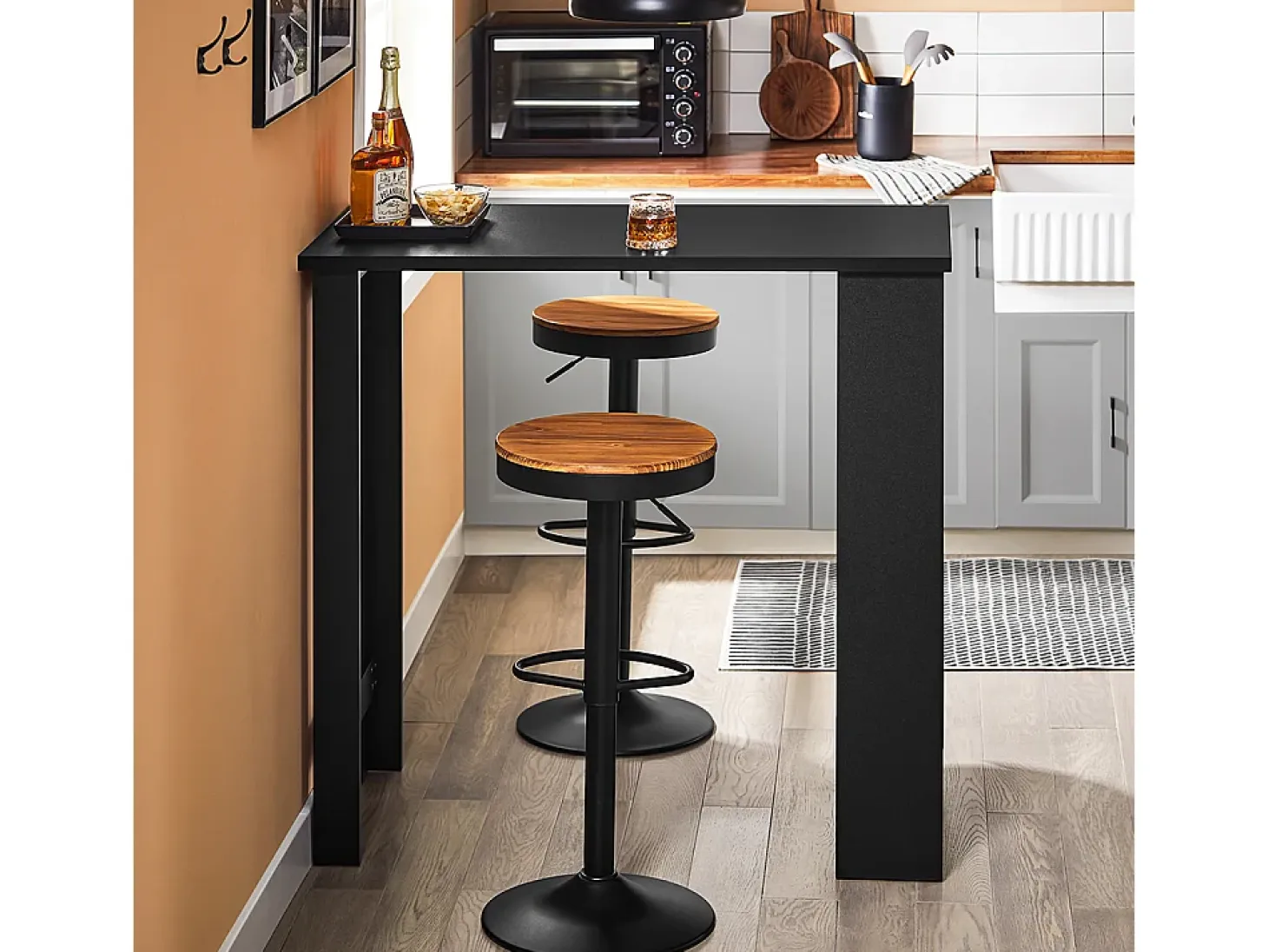 SoBuy Mesa de Bar con Estantes, Ahorra Espacio en Cocina, Negro