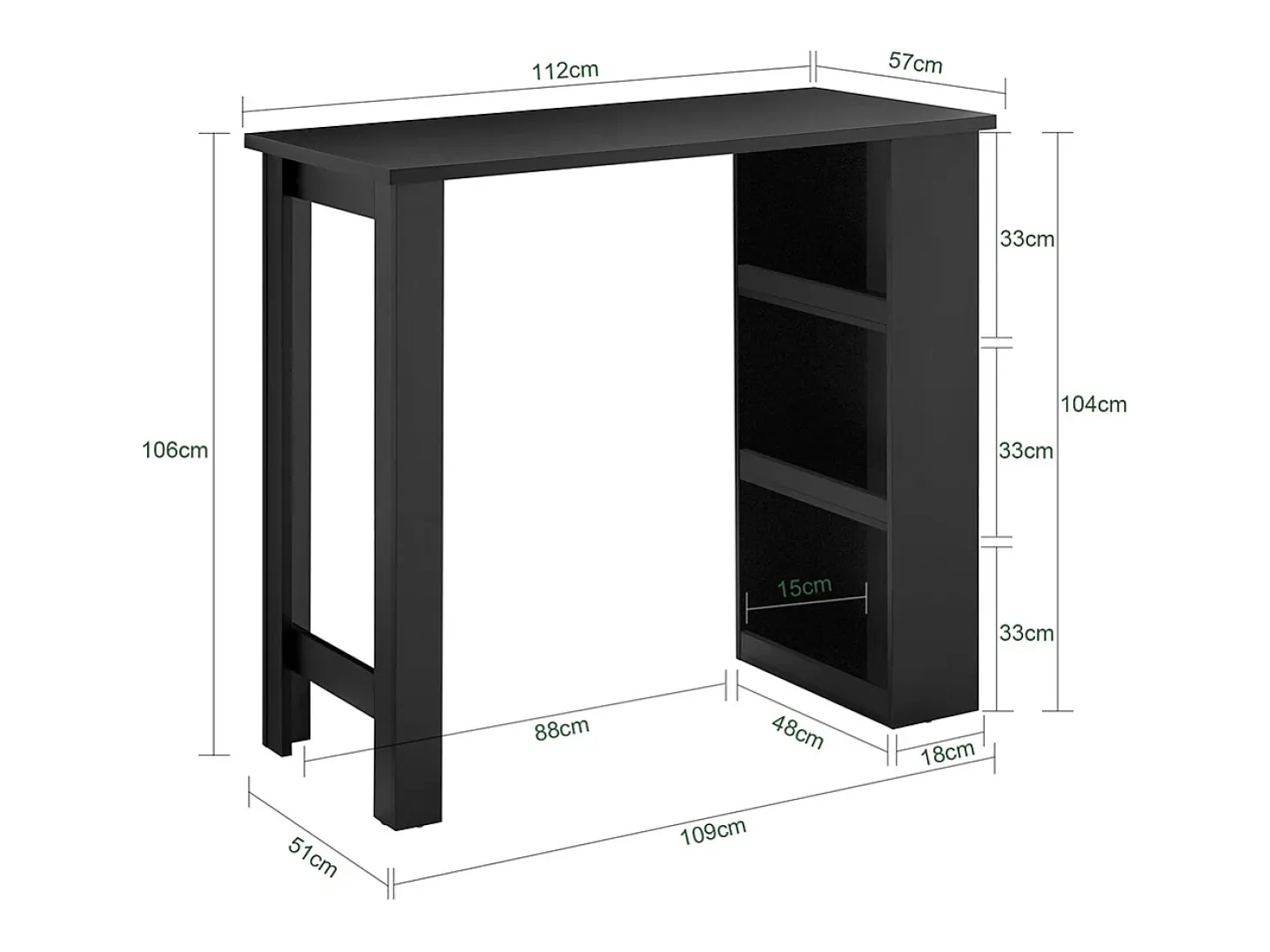 SoBuy Mesa de Bar con Estantes, Ahorra Espacio en Cocina, Negro