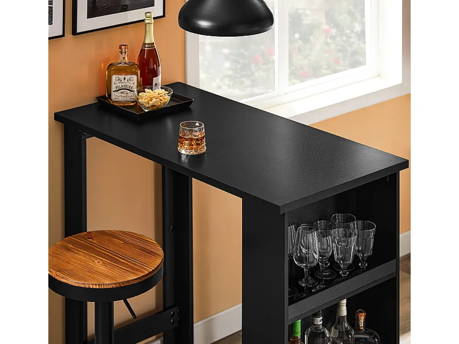 SoBuy Mesa de Bar con Estantes, Ahorra Espacio en Cocina, Negro