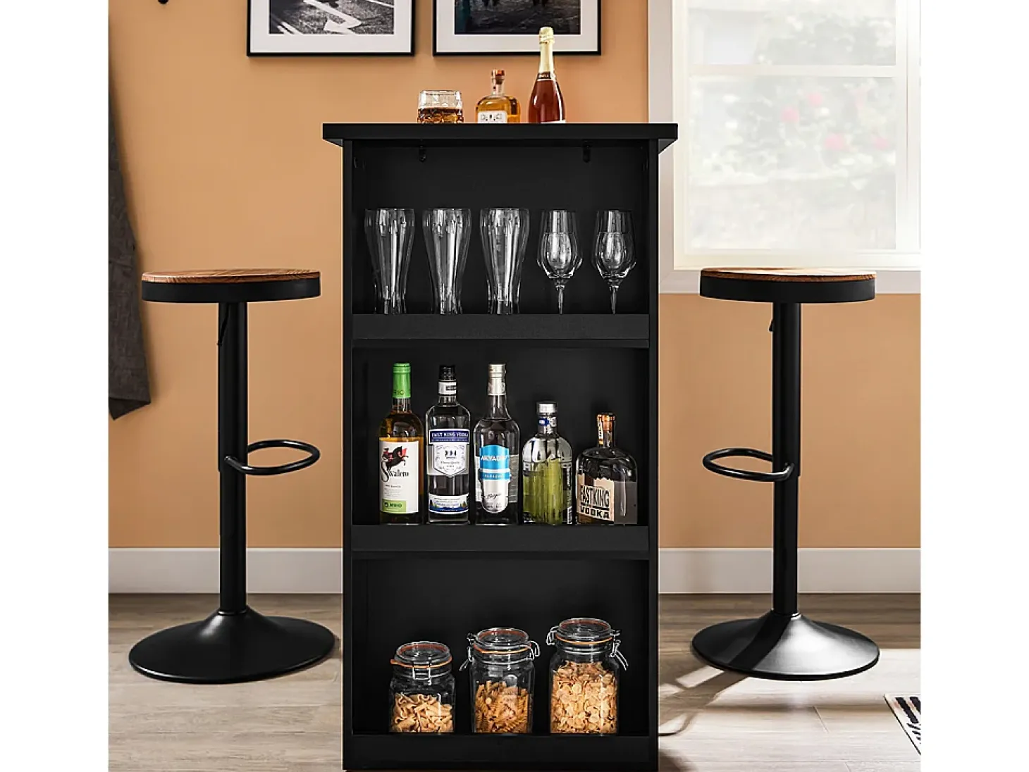SoBuy Mesa de Bar con Estantes, Ahorra Espacio en Cocina, Negro