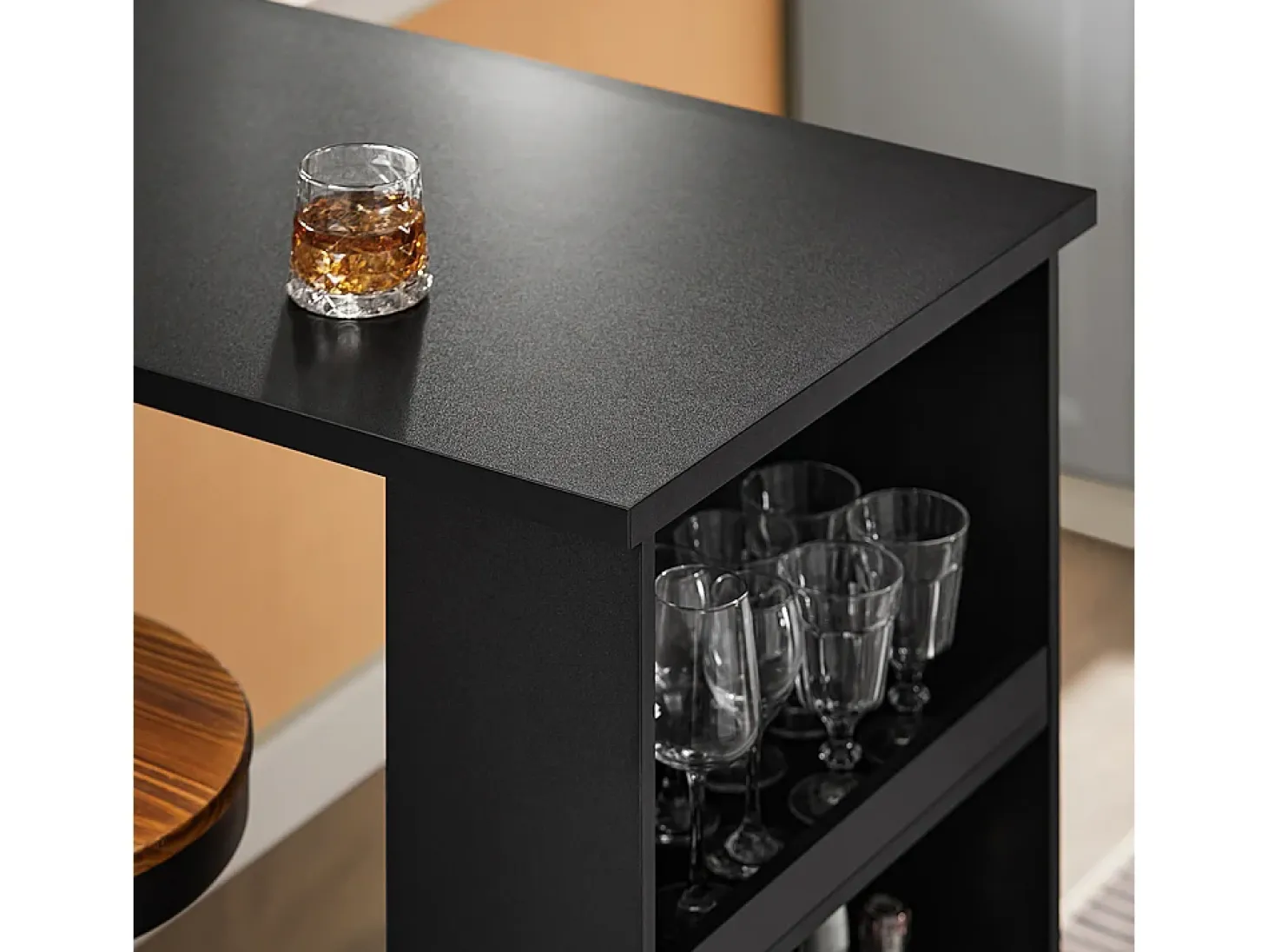 SoBuy Mesa de Bar con Estantes, Ahorra Espacio en Cocina, Negro