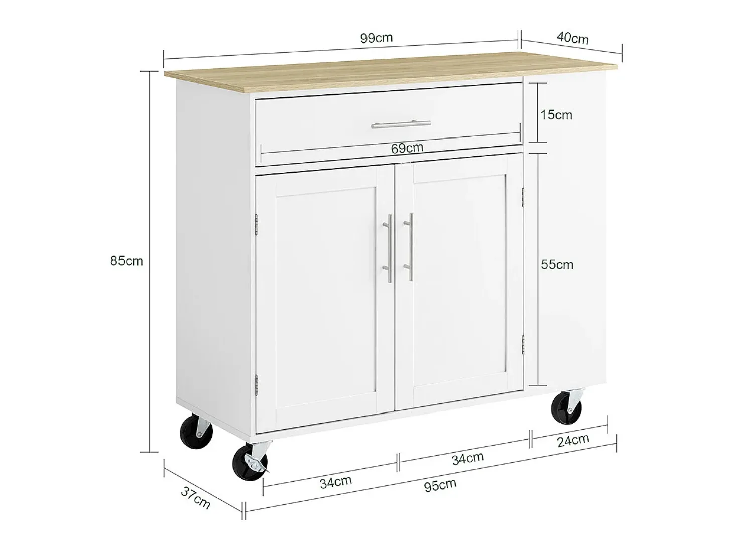 SoBuy Mueble Auxiliar de Cocina con Ruedas, Encimera, Cajón y Estantería