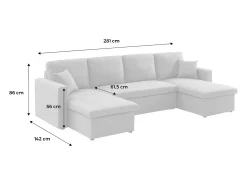 Sofá cama panorámico de 4 plazas en tela gris oscuro