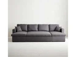 Sofá cama panorámico de 4 plazas en tela gris oscuro