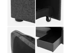 Sofá cama panorámico de 4 plazas en tela gris oscuro