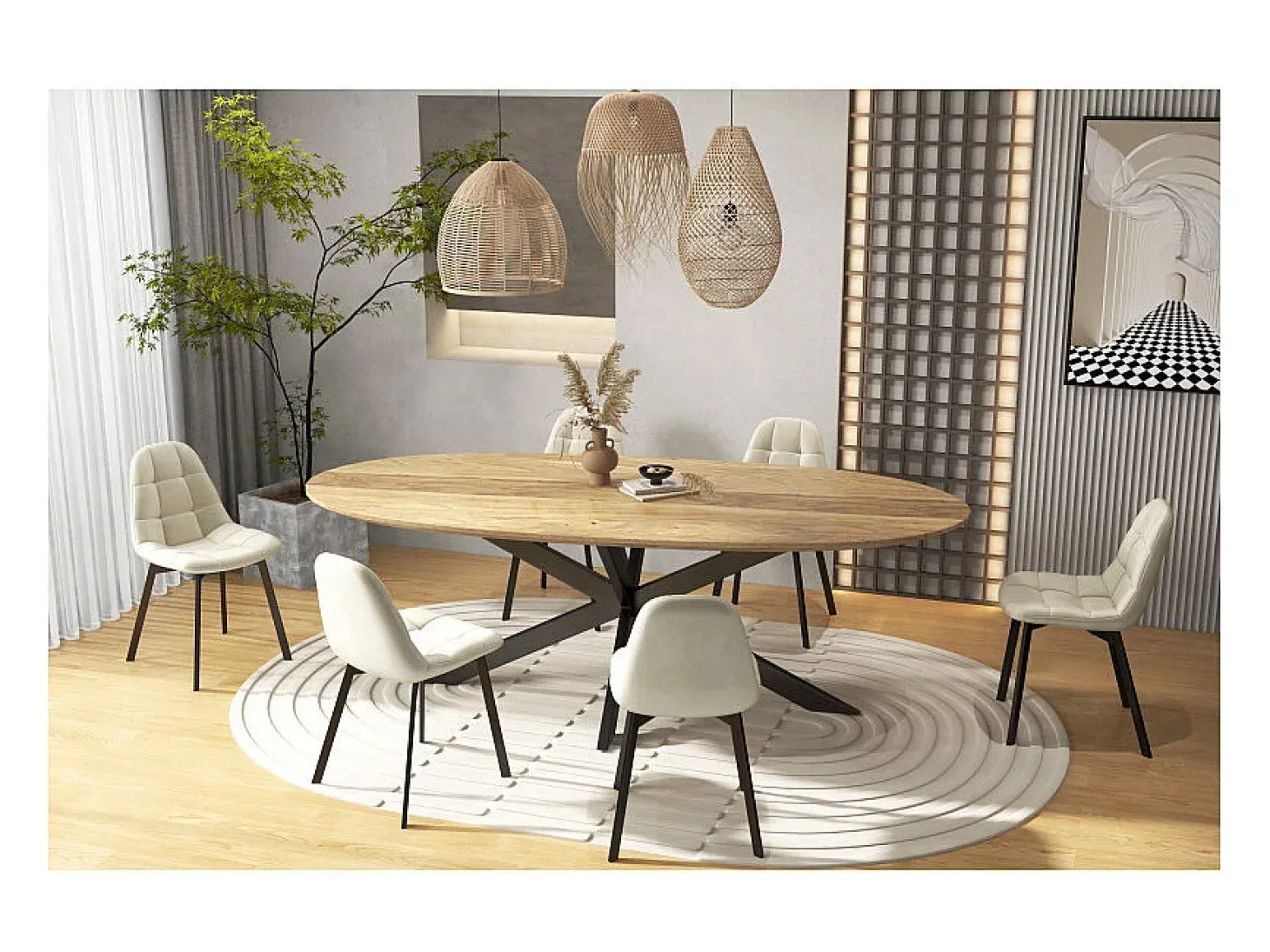 STELLIA-Silla de terciopelo beige y metal negro (x4)