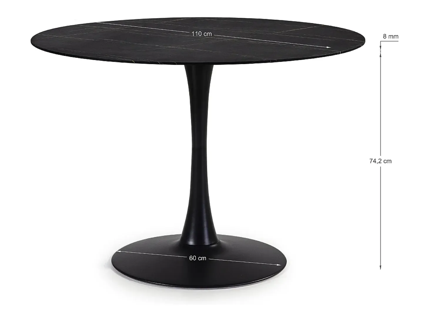 Table à manger ronde effet marbre noir 4 pers. 110 cm - Prima