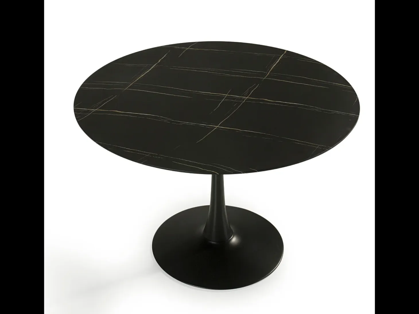 Table à manger ronde effet marbre noir 4 pers. 110 cm - Prima